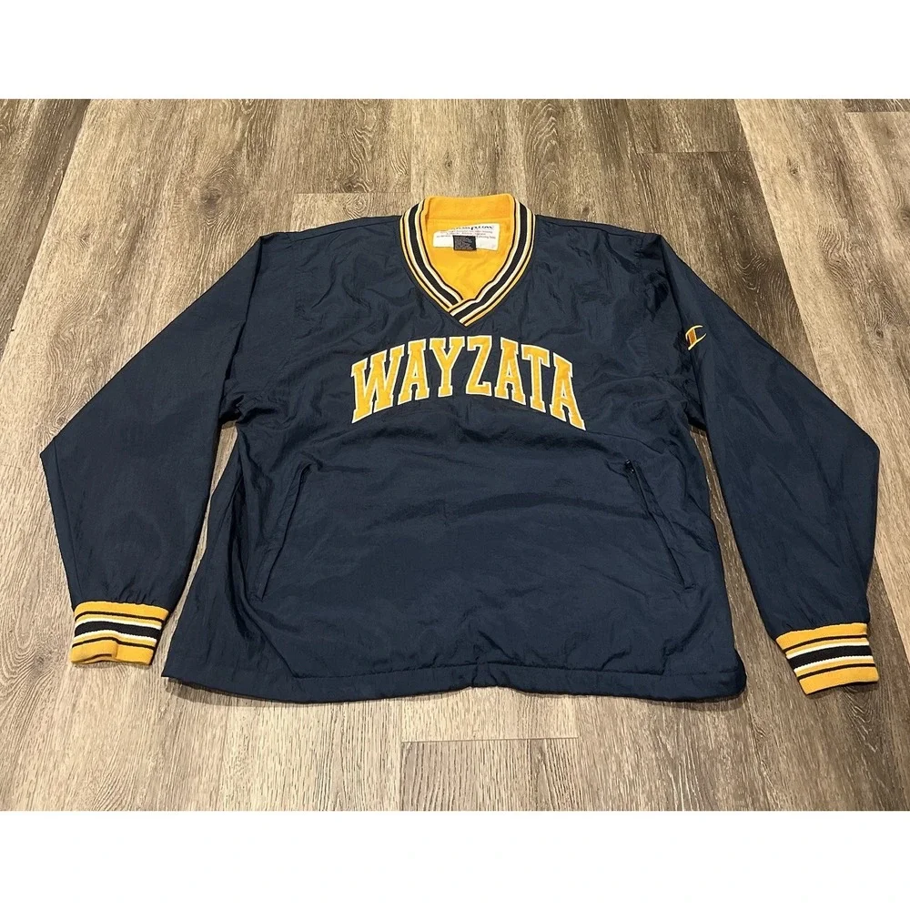 VTG Champion Wayzata MN Pullover Windbreaker Jacket Men's Size Medium Blue 90s